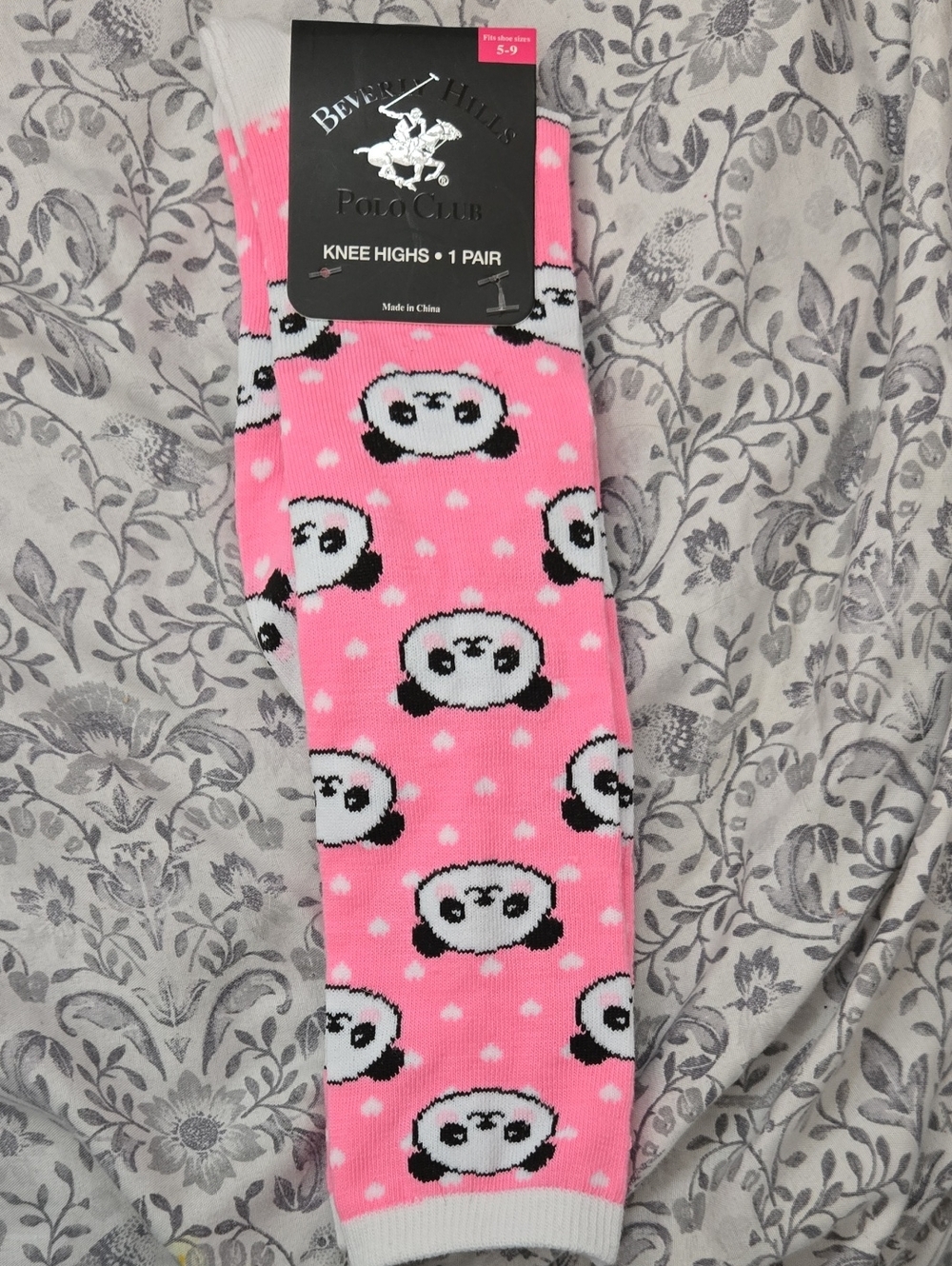 Beverly Hills Polo Club Pink Panda Knee High Socks